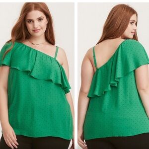 Torrid Polka Dot Georgette One Shoulder Size 3